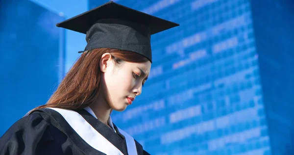 Asian Female Graduate Worry Her Future — Stock Photo, Image