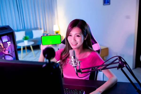 Aziatische Meisje Internet Beroemdheid Hebben Een Live Stream Show App — Stockfoto