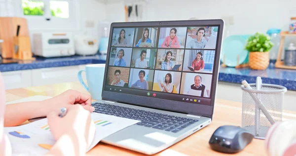 Telearbeit Konzept Rückansicht Einer Asiatischen Geschäftsfrau Mit Laptop Computer Für — Stockfoto