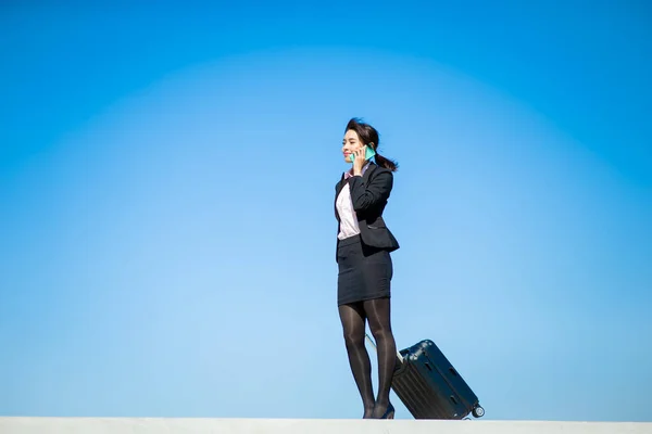 Slow Motion Asian Businesswoman Speak Phone Isolated Sky Blue Background — Stock Fotó