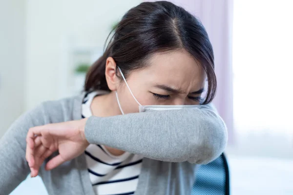 Asian Female Patient Coughing Room Home — Foto Stock