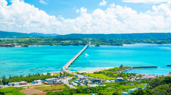 Aerial Shot Kouri Island Okinawa Japan Stock Photo
