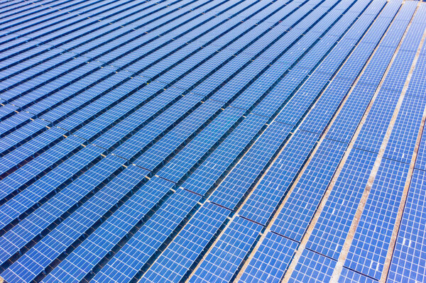 Aerial Top Solar Panels Photovoltaic Plant Field Royalty Free Stock Images