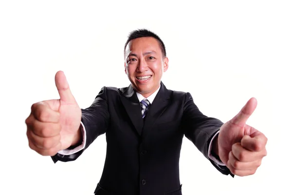 Sorria homem de negócios com o polegar para cima — Fotografia de Stock