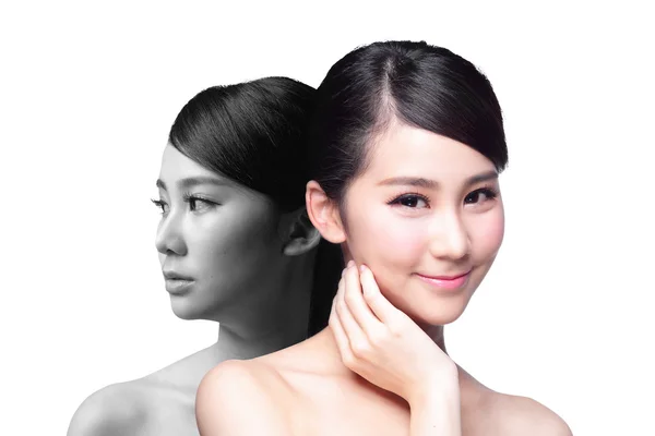 Cuidado de la piel mujer después y antes — Foto de Stock