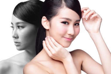 Skin Care woman after and before clipart