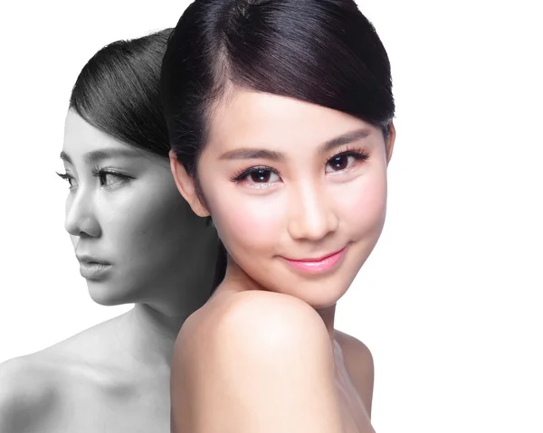 Cuidado de la piel mujer después y antes —  Fotos de Stock
