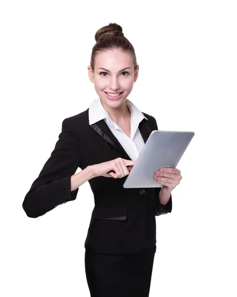Γυναίκα των επιχειρήσεων ή δάσκαλος που χρησιμοποιούν tablet pc — Φωτογραφία Αρχείου