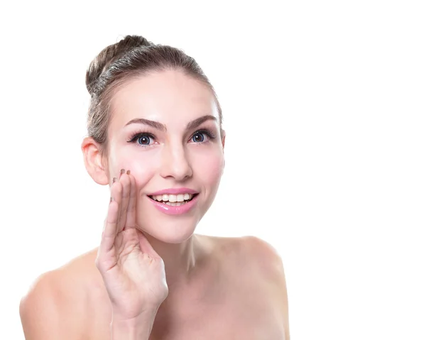 Mujer sonriente susurra —  Fotos de Stock