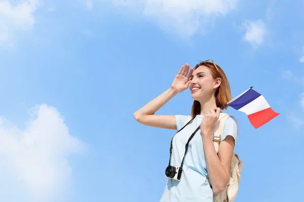 Женщина с французским флагом — стоковое фото