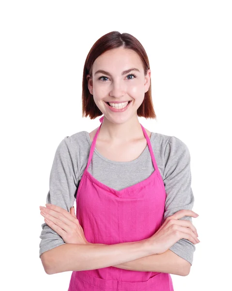 Hausfrau trägt Küchenschürze — Stockfoto