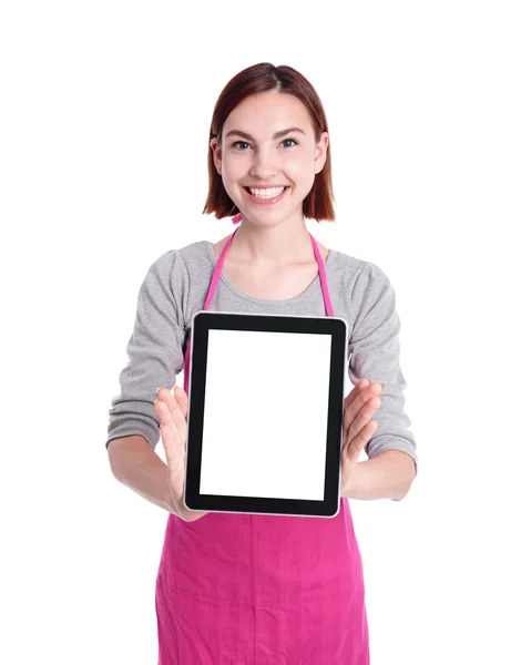 Housewife showing digitablet pc — Stock Photo, Image
