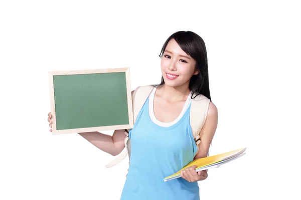 Estudiante sosteniendo pizarra — Foto de Stock