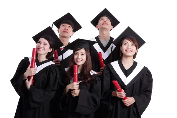 Happy students looking up — Stock Photo, Image