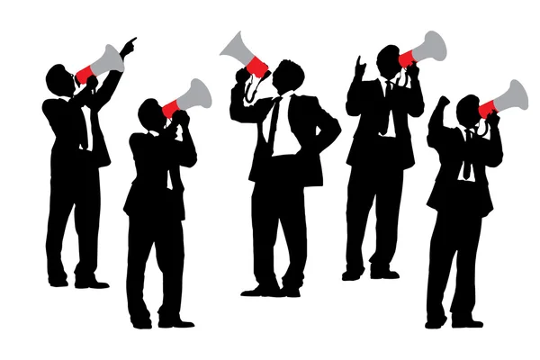 Business men shouting by megaphone — Stock Vector