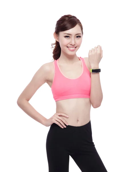 Sport woman wearing smart watch — Stock Photo, Image