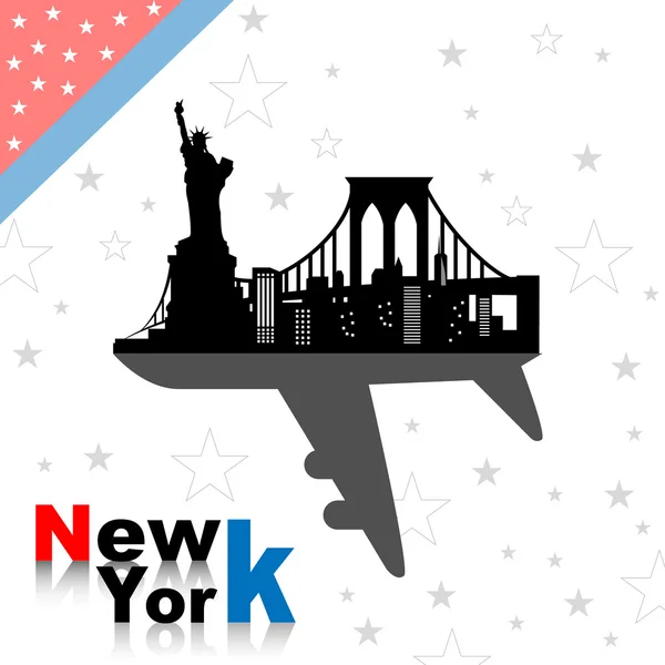 Skyline de Nueva York con avión — Vector de stock