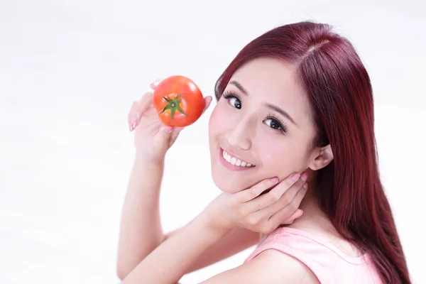 Υγεία κορίτσι εμφάνιση ντομάτα — Φωτογραφία Αρχείου