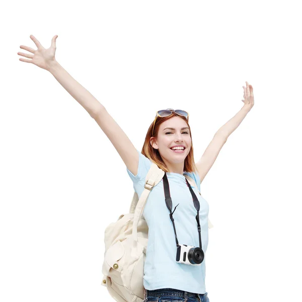 Mujer feliz viaje — Foto de Stock