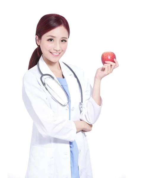 医師は、リンゴを押し — ストック写真