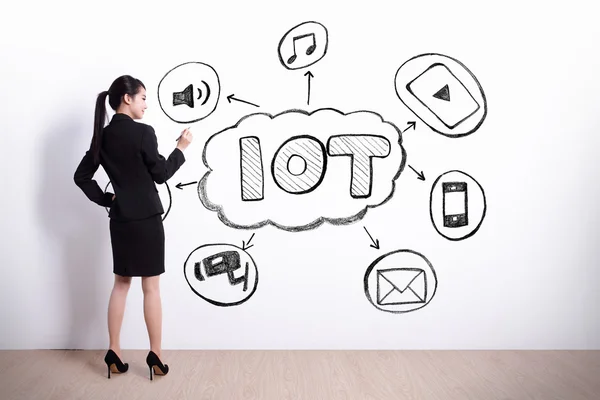 Business woman skriva iot — Stockfoto