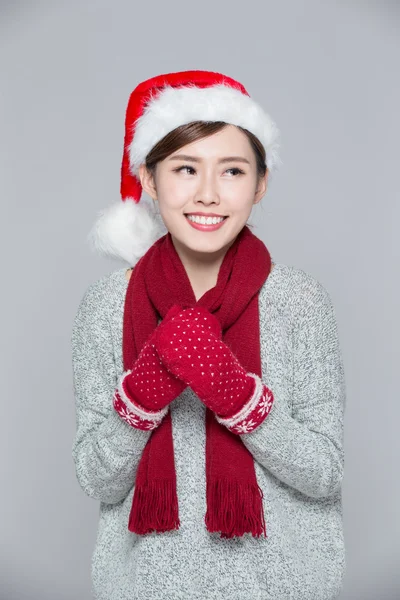 Glad jul kvinna ler — Stockfoto