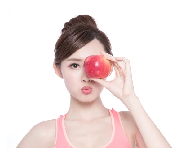 Healthy woman showing  apple — Stock Photo, Image