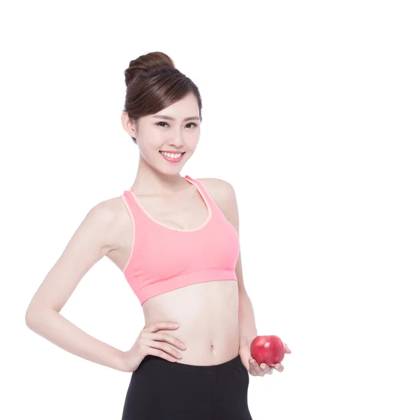 Mujer feliz sosteniendo manzana —  Fotos de Stock