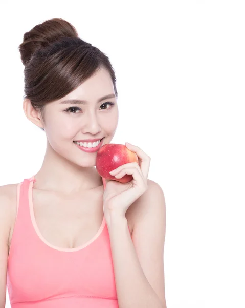 Woman holding apple — Stock Photo, Image