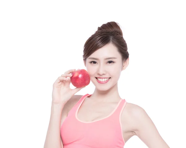 Feliz salud mujer mostrar manzana — Foto de Stock