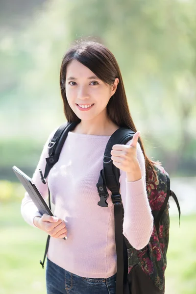 Student showing  thumb up gesture — Stock Photo, Image