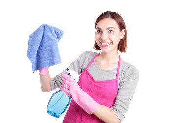 young housewife  cleaning i clipart