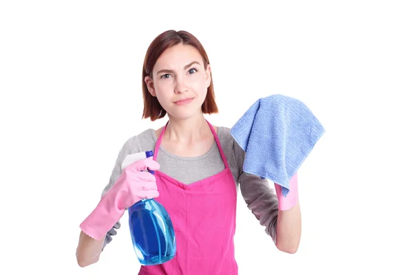 Infelice giovane casalinga pulizia — Foto Stock