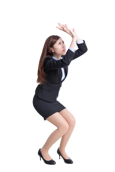 Business woman is affraid of something — Stock Photo, Image