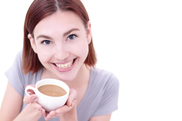 Jonge mooie vrouw drinken koffie — Stockfoto