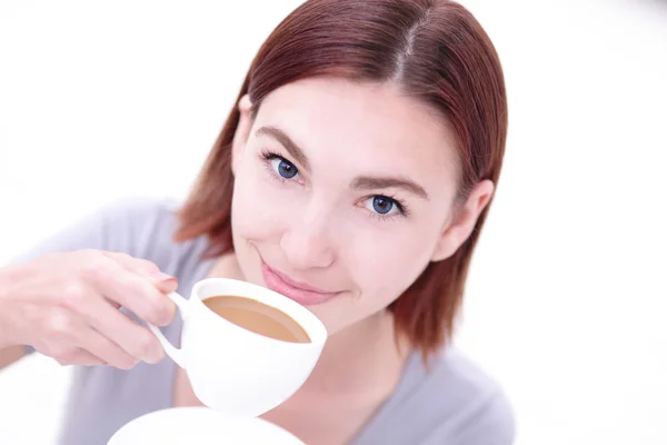 Young beautiful woman drink coffee — Stock Photo, Image