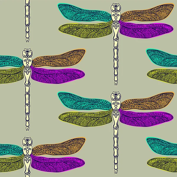 Dragonfly seamless pattern — Stock Vector