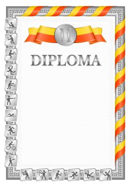 Spor müsabakalarında ikincilik için dikey diploma, Bhutan bayrağı renginde gümüş renkli kurdele. Vektör resmi.
