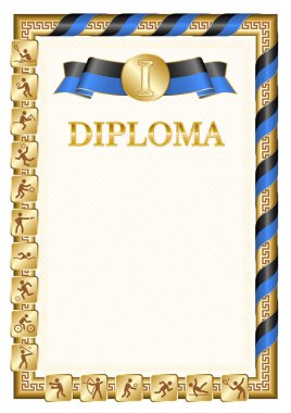 Bir spor müsabakasında birincilik için dikey diploma, Malta bayrağı renginde bir kurdele ile altın rengi. Vektör resmi.
