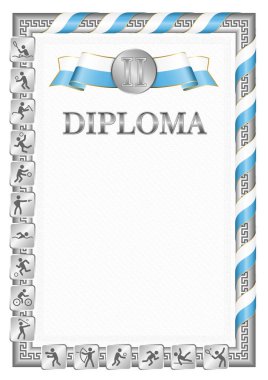 Spor müsabakalarında ikincilik için dikey diploma, San Marino bayrağı renginde gümüş bir kurdele. Vektör resmi.