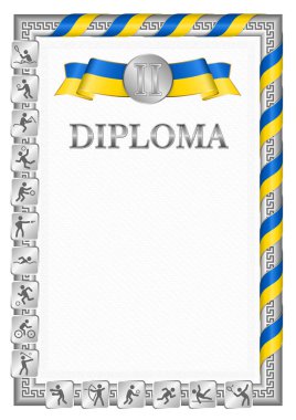 Spor müsabakalarında ikincilik için dikey diploma, Ukrayna bayrağı renginde gümüş rengi. Vektör resmi.