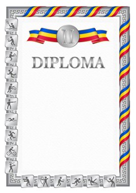 Bir spor müsabakasında ikincilik için dikey diploma, Moldova bayrağı renginde bir kurdele ile gümüş rengi. Vektör resmi.
