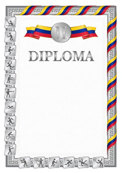 在体育竞赛中获得亚军的垂直文凭 银色和带委内瑞拉国旗的颜色 矢量图像 — 图库矢量图片