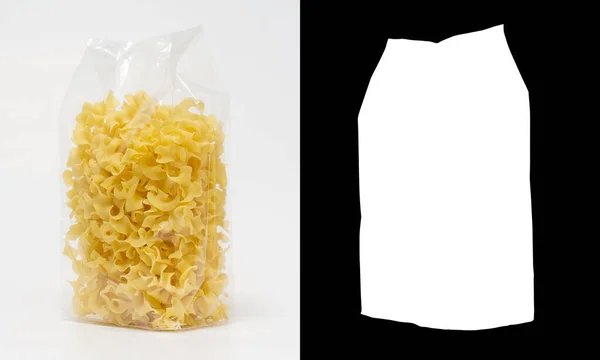 Transparent Plastic Pasta Bag Tagliatelle Giratte White Background Alpha Channel — Stock Photo, Image