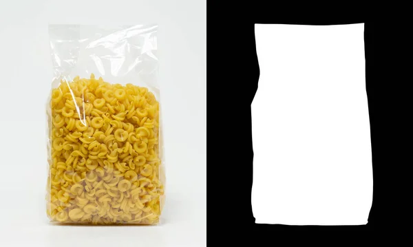 Transparent Plastic Pasta Bag Insalatonde White Background Alpha Channel — Stock Photo, Image