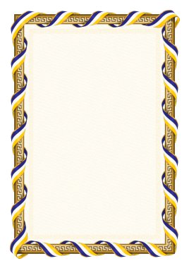 Buryatia bayrağı ile dikey çerçeve ve sınır, sertifikanız ve diplomanız için şablon elemanları. Vektör.