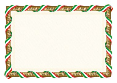 Kongo bayrağı ile yatay çerçeve ve sınır, sertifika ve diploma için şablon elemanları. Vektör.