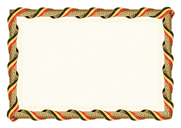 Горизонтальная Рамка Граница Флагом Бельгии Элементы Шаблона Вашего Сертификата Диплома — стоковый вектор