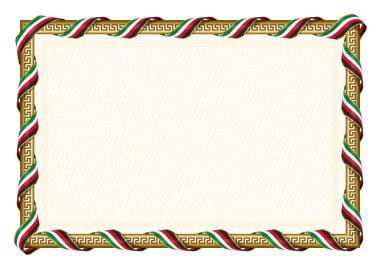 Kuveyt bayrağı ile yatay çerçeve ve sınır, sertifikanız ve diplomanız için şablon unsurları. Vektör.