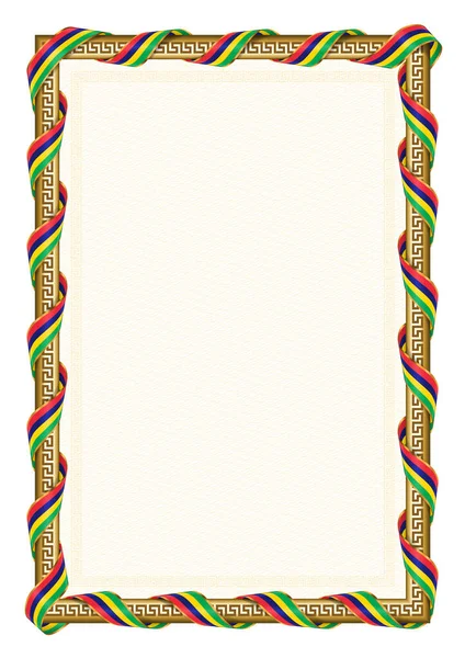 Вертикальна Рамка Кордон Прапором Маврикію Шаблонні Елементи Сертифікату Диплома Вектор — стоковий вектор